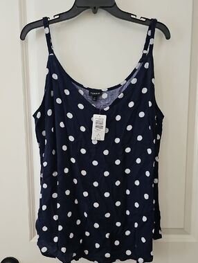 Torrid Navy and White Polka Dot Spaghetti Strap Tank